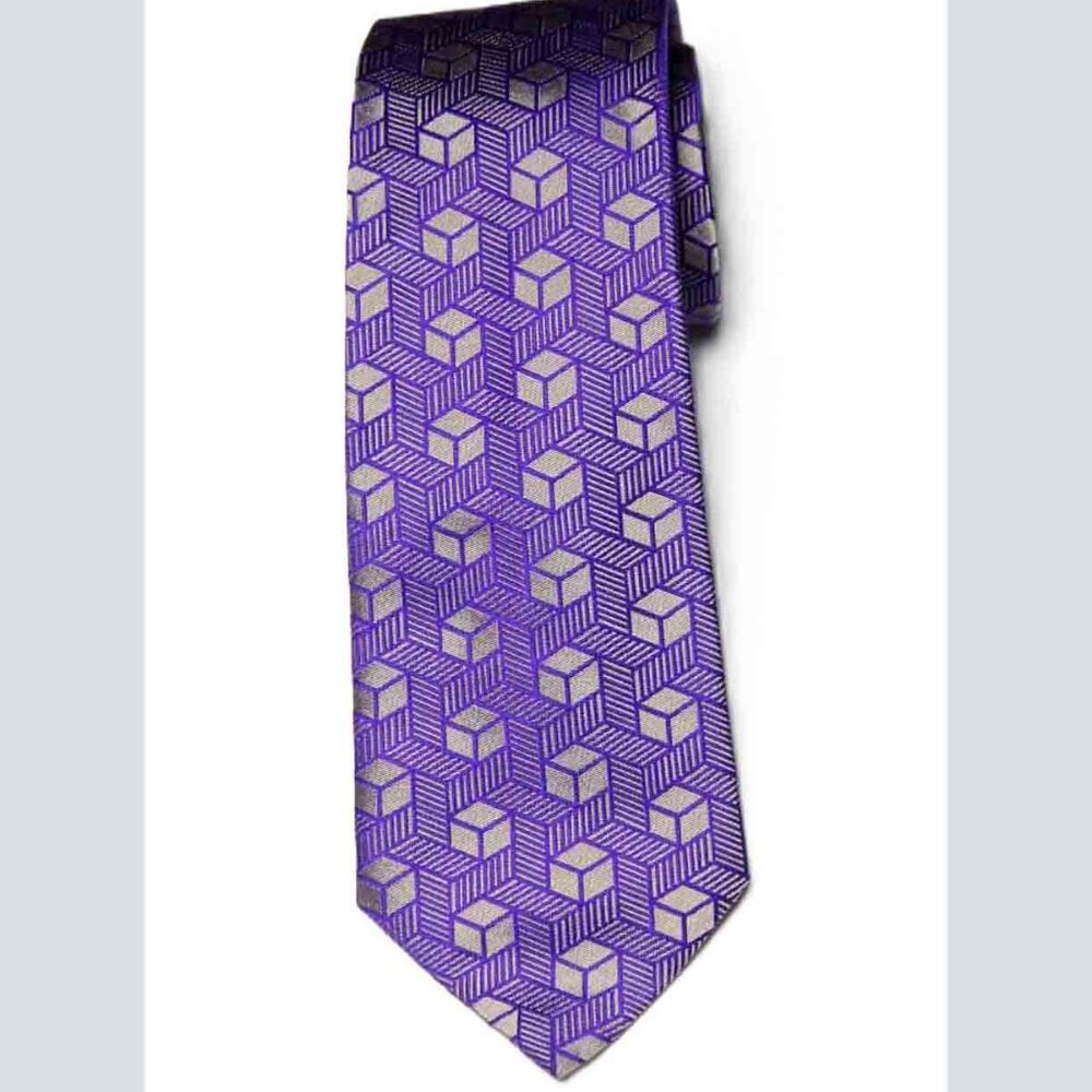 Turnbull and Asser Handmade English Silk TIe Purple Gray Fancy Geometric Men's